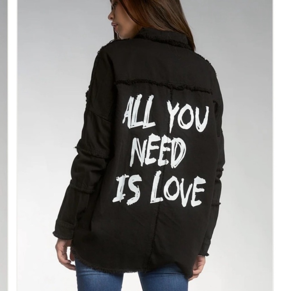 Elan Black Utility Jacket with White Slogan - Picture 2 of 6